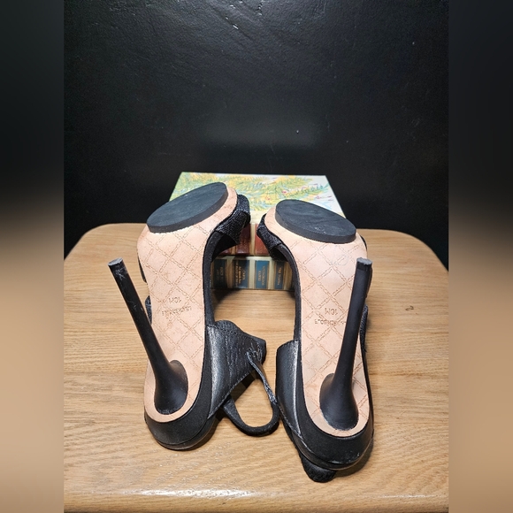 L.A.M.B Kandis Black Leather Strappy Stiletto Slingback Open Toe Heels Size 10 - Picture 11 of 12